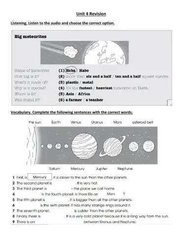 Solar System and superlatives revision