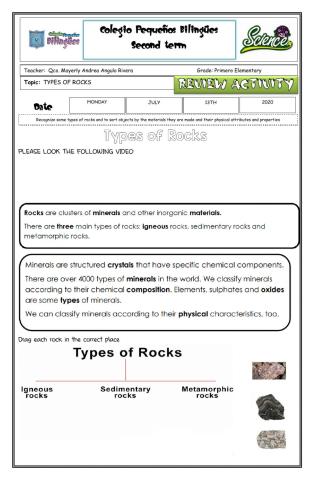 Review activity types of rocks trabajo autónomo