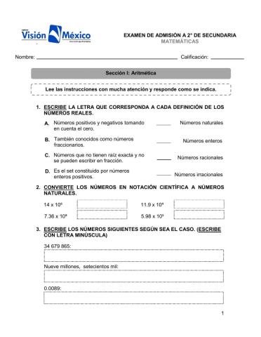 Examen en línea, Matemáticas 2