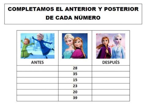 Número anterior y posterior - Frozen