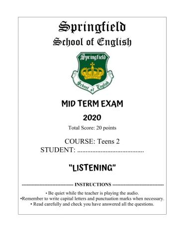 00. Teens 2 - LISTENING - Mid term test