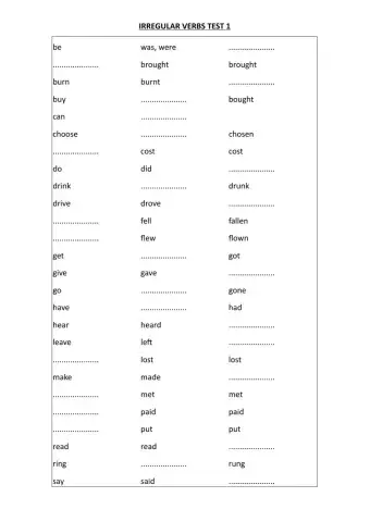 Irregular verbs test 1