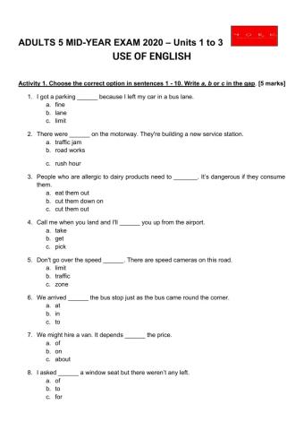 Mid-year exam 2020 adults 5 units 1 to 3
