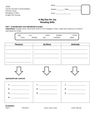 Reading Skill Aphabetical order