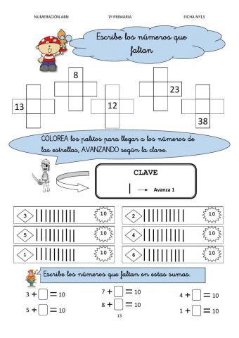 Numeración abn 1º primaria ficha 13