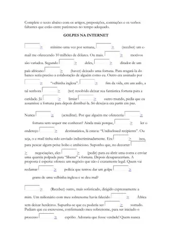 Artigos,  preposições e contrações - VERBOS NO TEMPO ADEQUADO