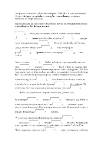 Completar com verbos, artigos preposições e contrações