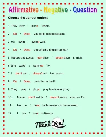 Present Simple: Affirmative - Negative  - Question form