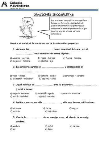 Oraciones incompletas