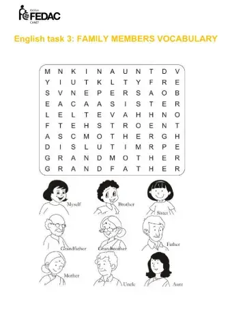 Family vocabulary wordsearch