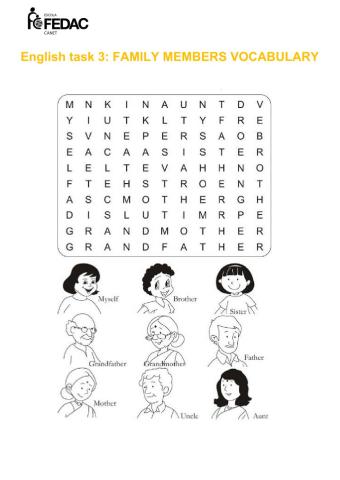 Family vocabulary wordsearch