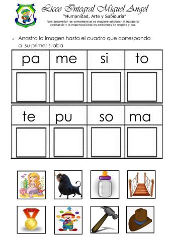 Silabas m, p, s, t.