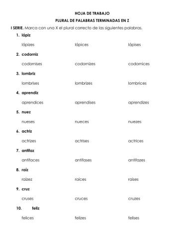 Plural de palabras terminadas en z