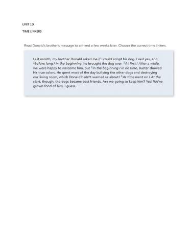 I 7 Unit 1D Time Linkers