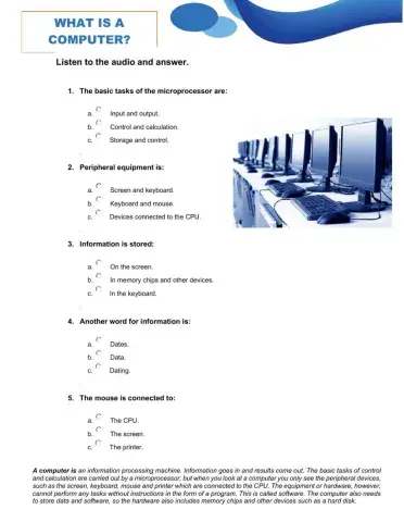 WHAT IS A COMPUTER -LISTENING 