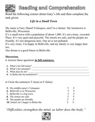 Reading and Comprehension A1