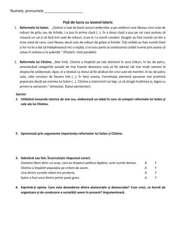 Fișă de lucru cu izvorul istoric