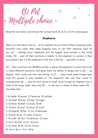 B1 PET - Multiple choice cloze (15.07)