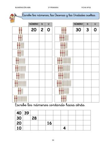 Numeración abn 1º primaria ficha 16