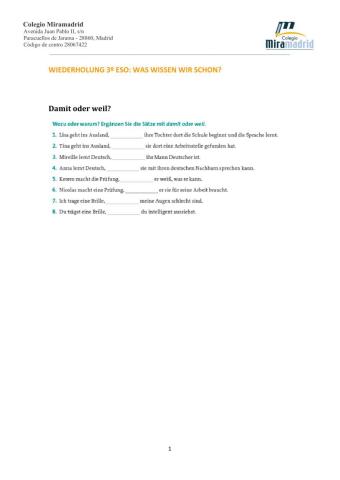 Nebensatz: weil, damit