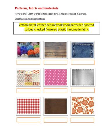 Patterns, fabric and materials