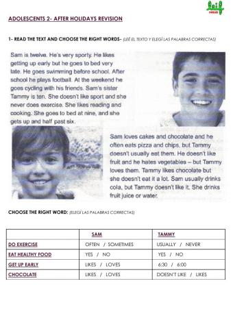 Adolescents 2- After Holidays Revision