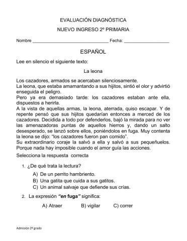 EVAluacion diagostica de 2º primaria