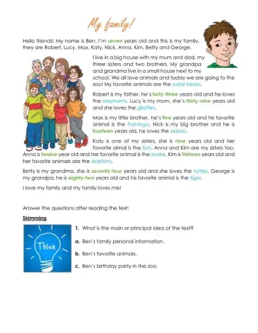 Reading comprehension - My family
