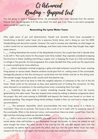 C1 Advanced - Reading Gapped text - (16.07)