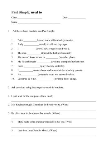 Past Simple, used to