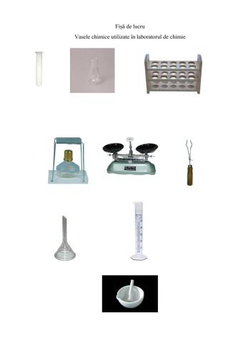 Fișă de lucru:  Vase și ustensile chimice