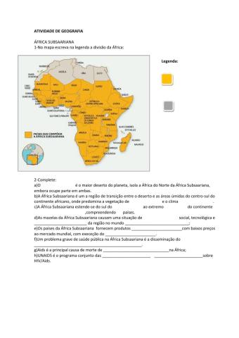 Localização da África Subsaariana