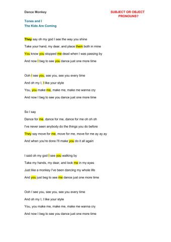 Subject vs Object pronoun