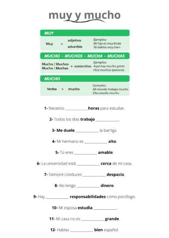 Muy, mucho, muchos, mucha, muchas