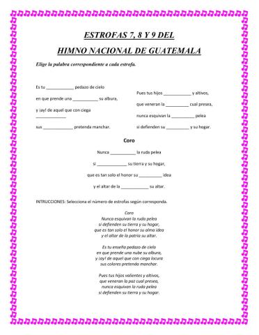 Himno nacional de Guatemala estrofa 7-9