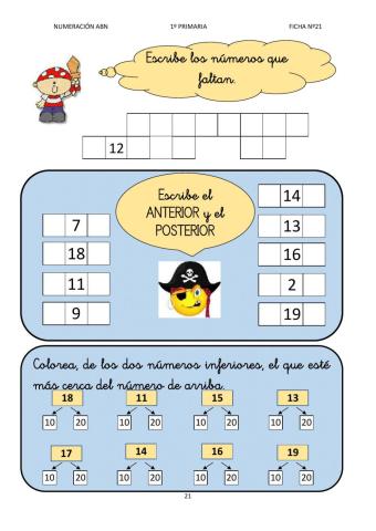 Numeración abn 1º primaria ficha 21