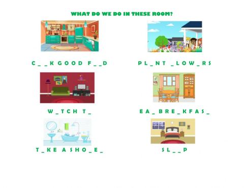 Rooms in a house and the activity it carries out in