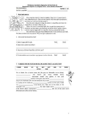 Pre-Adolescents 1 The incredibles