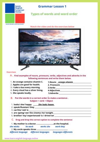 English Grammar course - Types of words and word order