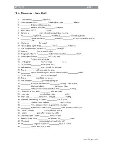 Article - A, An, The and No article
