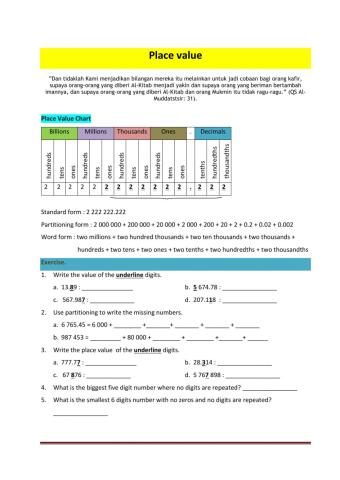 Place Value 6-digit and Decimal