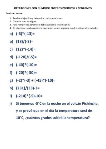 Operaciones de multiplicación y división con enteros