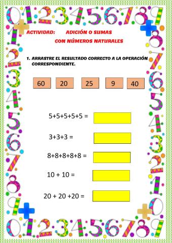 Adición o sumas con números naturales