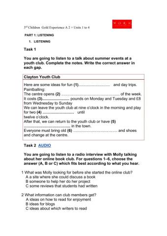 Mid term test listening 3rd year