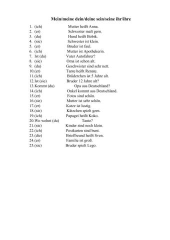 Posessivpronomen mein dein sein ihr