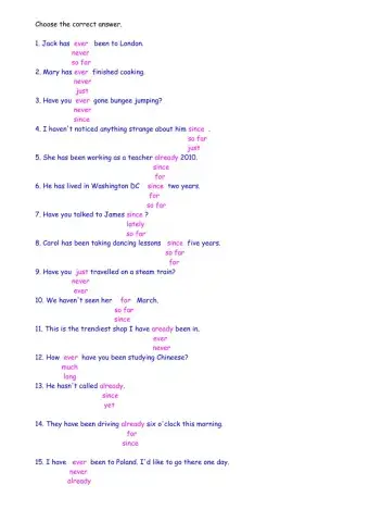 Present Perfect Time Expressions