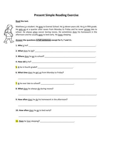 Present Simple Reading Exercise