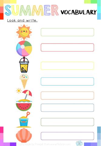 Summer Vocabulary: Look and write