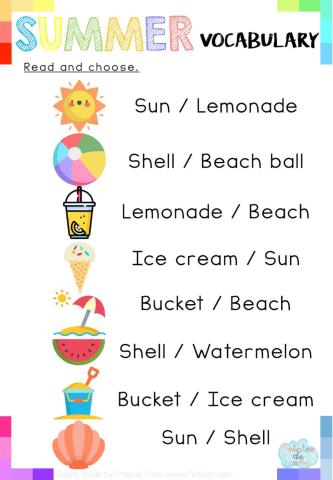 Read and choose: Summer Vocabulary