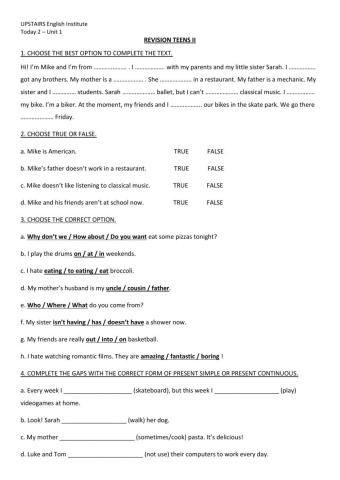 Today 2 - Unit 1 Revision